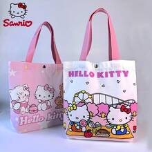 Sanrio Sanrio Sanrio Hello Kitty Canvas Handbag, Cute KT Tote Shoulder Bag, Cartoon Versatile Tote Bag, Large Capacity Commuter Bag, Suitable For Travel, Back To School, Commuting Tote Bag For School