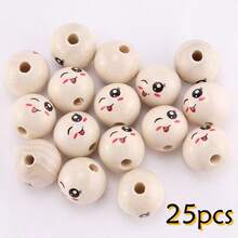 15/25/35/40pcs 20mm Happy Face Wooden Beads, Suitable For DIY Jewelry, Bracelets And Keychain Crafts - Beige - View 21