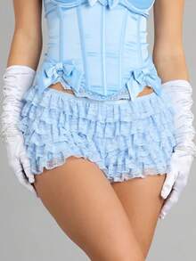 Women's Y2K Ruffle Micro Bloomers Shorts Cute Fluffy Elastic Waist Ruffle Lace Mini Shorts Booty Coquette Boyshorts - Blue - View 5