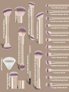 22 件化妆刷套装包括 20 件专业铝管化妆刷、2 件气垫化妆海绵，适合日常使用和旅行，是送给朋友的化妆礼物 - 金色 - 查看 3