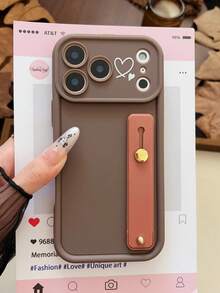 1pc Fashionable Tiered Photo Frame With Wristband Stand Phone Case, Double Heart Decor, Compatible With Apple 12/13 Pro Max, Compatible With Honor X7, Compatible With Galaxy A56 5G, Compatible With Infinix Smart 8, Compatible With Infinix Hot 40i, Spark 20, Spark 20C, Spark Go 2024, Compatible With Redmi Note 14 5G, Compatible With Moto E22/E22i, Compatible With OPPO A54, Minimalist Design For Daily Use And Carrying - Brown - View 3