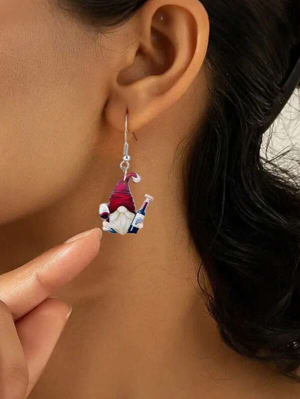 Pendientes creativos de gnomos navideños, pendientes de gnomos de copa de vino de acrílico para Navidad y Halloween, pendientes navideños únicos, adecuados para usar en Navidad, Año Nuevo, regalos de Navidad y Año Nuevo