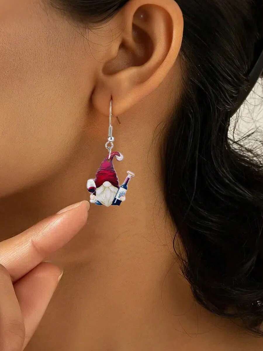 Pendientes creativos de gnomos navideños, pendientes de gnomos de copa de vino de acrílico para Navidad y Halloween, pendientes navideños únicos, adecuados para usar en Navidad, Año Nuevo, regalos de Navidad y Año Nuevo