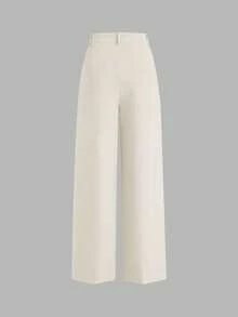Fashionable Versatile Solid Color High Waist Pleated Wide Leg Pants