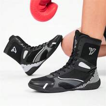 Giày đấu vật chuyên nghiệp nam, giày đấm bốc cổ cao, giày tập luyện võ thuật, Muay Thai, thể dục, kickboxing. - màu đen - Xem 3