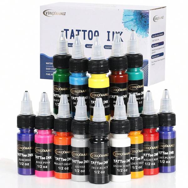 yikexuanli High Quality Multi-Color Tattoo Ink, Deep Black, Long-Lasting And Rich Pigments, Suitable For Lining And Coloring, Perfect For Professional Tattoo Artists, Applicable For Body Art, Tattoo Design, DIY Tattoo, Tattoo Practice