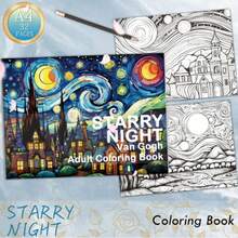 Libro para colorear de 32 páginas para adultos, con estampado de cielo estrellado al estilo de Van Gogh, suministros de arte, adecuado para el ocio y el entretenimiento, la reflexión y la atención plena - un regalo ideal para Año Nuevo, San Valentín, Navidad y diversas festividades para hombres, mujeres y adolescentes, también una excelente opción para el regreso a la escuela, el Día de la Madre, regalo para mamá, temporada de regreso a clases y útiles escolares. - tema de la noche estrellada - Ver 11
