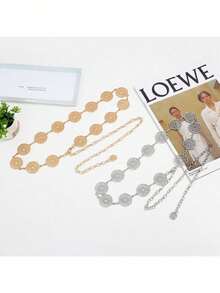 New Elegant Metallic Waist Chain For Women, Chic Western Style Waist Belt Chain, Retro Versatile Starry Print Waist Chain, Zinc Alloy Bohemian Waist Chain For Party - Multicolor - View 4