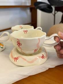 一套法式花卉陶瓷咖啡杯碟，手工彩绘花卉图案陶瓷杯碟，玫瑰蝴蝶单杯，适合冲泡花茶、红茶、下午茶，也可用作高雅的办公水杯、咖啡杯、早餐牛奶杯或礼品杯。 - 彩色 - 查看 4