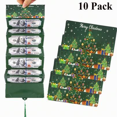 5/10 包圣诞钱夹，现金礼品卡夹，带 10 个插槽，适合男士、女士、女孩和男孩的圣诞礼物，惊喜钱信封