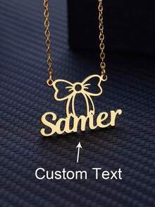 Customized Heart-Shaped Bow Name Necklace, Stainless Steel Personalized Bow Pendant Necklace, Birthday Gift, Christmas Gift, The Best Gift For Friends, Family, Girlfriends - Multicolor - View 2