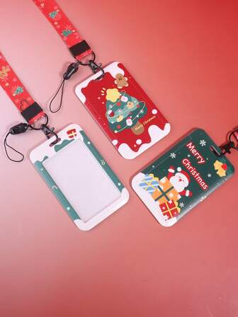 1 Piece, Multi-Color Optional Christmas Card Holder, Vertical Portable Study And Office Supplies, For Bus Card Student Card Work Card Storage, Unique Holiday Gifts For Friends And Classmates (With Long Lanyard)