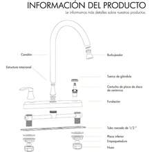 Mezcladora para Fregadero, Llaves para Fregadero de Cocina, Grifo de Cocina con Dos Asas, Grifo de Cuerpo Principal de Latn, Llave para Fregadero de Acero Inoxidable, Acabado Cromo Espejo, SP - 80008 - Cromo Espejo 1 - Ver 6