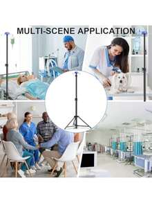 Soporte portátil de piso para varillas de infusión IV, varilla de infusión IV ajustada de altura plegable con 4 ganchos - Negro - Ver 7