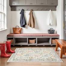 Entryway Rug Vintage Floral Soft Non  Low Pile 2x3 Rug Washable Modern Entrance Rugs Indoor For Bedroom Kitchen Laundry Beige