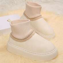 Boots For Women Winter Outdoor Snow Short Ankle Boots Platform Warm Lined Fuzzy Fluffy Shoes Indoor - trắng - Xem 1