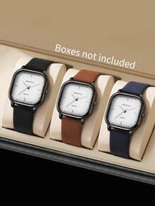 3pcs/Set Men's Fashion Square Minimalist Scale Dial Quartz Wrist Watch & Belt Combo Set (Watch Box Not Included) - Multicolor - View 11
