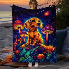 Super Soft Cute Dachshund Prints Flannel Printed 3D Blanket, As Birthday Gifts, Family, Wedding, Souvenir Blankets, Polyester Blankets Suitable For All Seasons, Washable, Machine Washable, Lightweight, Breathable, Comfortable, Warm, Unique, 280gsm For Him, Her Personalized Ideal Gifts For Her, Him, Family, Boyfriend, Girlfriend, Father, Family, Mother, Lover, Daughter, Son, Grandfather, Grandmother, Friend, Classmate, Pet.   Perfect Nap, Camping, Travel, Home, Daily Life, Office Decoration, Birthday, Anniversary, Valentine's Day, Thanksgiving, Christmas, Halloween, Mother's Day, Father's Day, Wedding, New Year Gifts ,Sofa,Bed,Car,Bedroom,Living Room,Office,  Outdoor Camping, Beach,Wall Decoration - 多色19 - 查看 1
