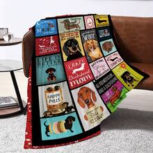 Super Soft Cute Dachshund Prints Flannel Printed 3D Blanket, As Birthday Gifts, Family, Wedding, Souvenir Blankets, Polyester Blankets Suitable For All Seasons, Washable, Machine Washable, Lightweight, Breathable, Comfortable, Warm, Unique, 280gsm For Him, Her Personalized Ideal Gifts For Her, Him, Family, Boyfriend, Girlfriend, Father, Family, Mother, Lover, Daughter, Son, Grandfather, Grandmother, Friend, Classmate, Pet.   Perfect Nap, Camping, Travel, Home, Daily Life, Office Decoration, Birthday, Anniversary, Valentine's Day, Thanksgiving, Christmas, Halloween, Mother's Day, Father's Day, Wedding, New Year Gifts ,Sofa,Bed,Car,Bedroom,Living Room,Office,  Outdoor Camping, Beach,Wall Decoration - 多色24 - 查看 5