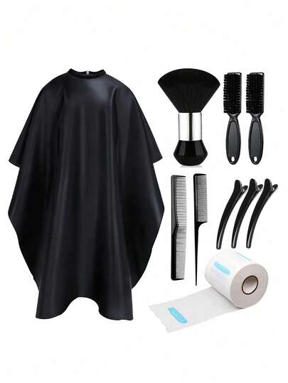 1pc/2pcs/4pcs/8pcs/10pcs Barber Tool Set, Barber Cape With Neck Duster, Barber Brush, Neck Strap, Hair Comb, Hair Clips, Professional Barber Accessories Cleaning Supplies, Suitable For Salon Hair Styling