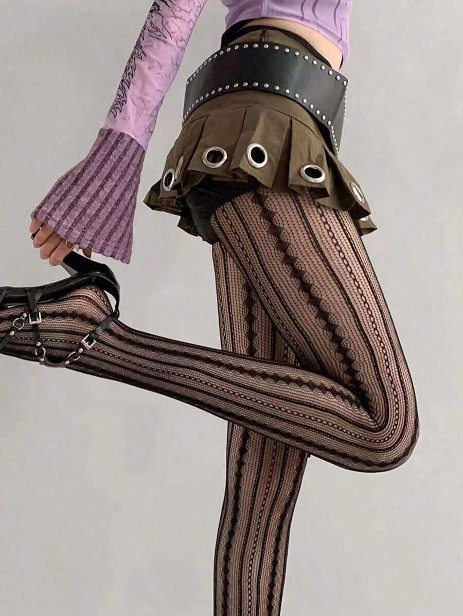 1 Pair Girl's Retro Romantic Vertical Striped Twists Sheer Sexy Slimming Pantyhose - 黑色 - 查看 1