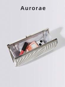 1 geantă de mână cu sclipici argintiu și strasuri, geantă de mână elegantă și elegantă pentru petreceri formale, cu lanț metalic, potrivită pentru rochii de seară, bal, evenimente formale