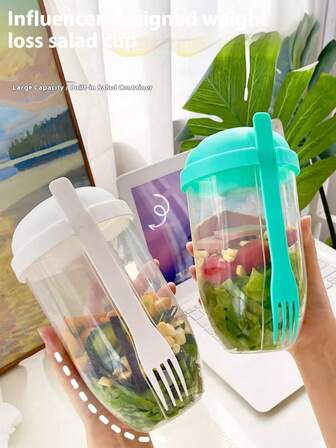 Frukostsalladskoppar med gafflar och lock, bärbara frukt-, grönsaks-, lättmats- och mjölkkoppar för studenter som ska ut
