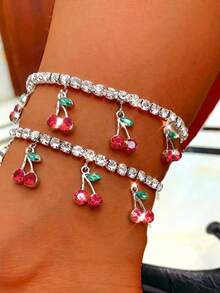 新款樱桃水钻手链，女士休闲水果手链 - 櫻桃 - 查看 7