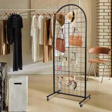 Grid Wall Panels Display Stand With T-Base Mobile Floorstanding, Heavy Duty Grid Panel Rack With Wheels For Retail, Vendor Events & Craft Fairs - Black-18711 - 查看 2