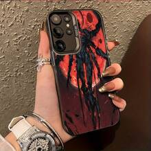 Diseño de Carácter Negro con Fondo Rojo Adecuado para  Galaxy S25ULTRA, S24PLUS, S23FE, S21PRO, S22, S20+, A03S, A05S, A14, A31, A53, A34, A10, A04E, M04, A33, A35, A55, A72, A71, A70, A22, A16, A06, A20S, A54 Funda Especial para Teléfono , Anti-suciedad, a la Moda, Moderna, Colorida Plata IMD - Mezcla de colores - Ver 3