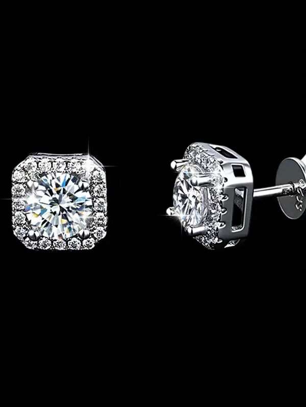 Boucles d'oreilles carrées en moissanite en argent sterling 925, design petit et élégant pour mettre en valeur le visage, scintillantes et uniques, convenant aux sorties, au travail et en cadeau pour les amis