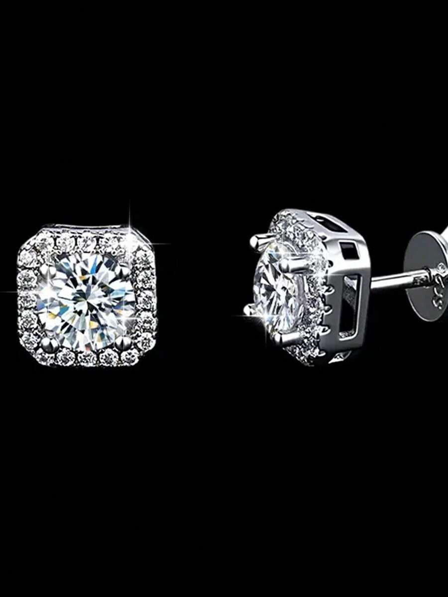 Boucles d'oreilles carrées en moissanite en argent sterling 925, design petit et élégant pour mettre en valeur le visage, scintillantes et uniques, convenant aux sorties, au travail et en cadeau pour les amis