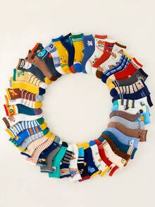 10/15/20 Pairs Random Children Socks, Breathable & Cute Cartoon Dinosaur, Capybara & Other Animal Patterns, Versatile Mid-Calf Socks Suitable For Daily Wear And School - Multicolor - View 5