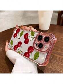 Adecuada para iPhone 16, 15, 14, 13, 12, 11, XS Plus Pro Max, esta funda de teléfono con patrón de cereza es únicamente hermosa, ofreciendo protección contra vibraciones y un agarre cómodo. Es un regalo perfecto para novios o novias. - Rosa - Ver 6