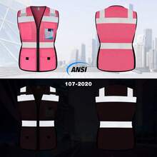 Women Construction Work Vest 11 Pockets Snug-Fit High Visibility Reflective Vest With Zipper, Neon  Vest For Lady Contractors/Surveyors/Workers, Durable And Fashion, Meets ANSI, Pink XL,24200734 - 粉色 - 查看 2