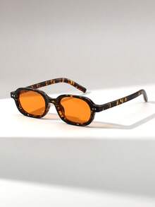 1 Pair Women's Oval Retro Small Frame Thick Rivet Versatile Street Style Fashion Fashion Glasses, Suitable For Parties, Gatherings, And Runway