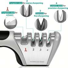 1 pieza Afilador de cuchillos 4 en 1, cuchillas de calidad premium pulidas, apto para cuchillos de cerámica y acero, tijeras, utensilios de cocina, esencial para apartamento, dormitorio, suministros de cocina para Navidad y Año Nuevo