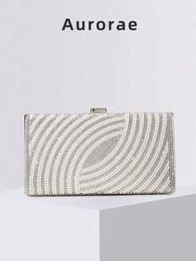 1 geantă de mână cu sclipici argintiu și strasuri, geantă de mână elegantă și elegantă pentru petreceri formale, cu lanț metalic, potrivită pentru rochii de seară, bal, evenimente formale