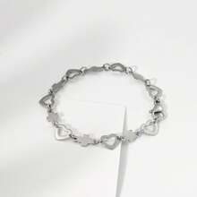 1pc Classic Gold And Silver Stainless Steel Heart Shape Bracelets For Women For Mother Day