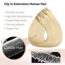 613号金色夹式接发,真人发,每套8片,带18个夹子,双层缝制,自然黑色Remy真人发接发,女士夹式真人发接发,巴西真人发接发 - S613 - 查看 5