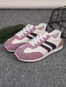 [Sneakers] Lightweight Women's Casual Sports Shoes | Mid-Top Synthetic Upper And EVA Soft Sole, Breathable Fabric Lining, Lace-Up Design, Suitable For All Seasons, Contrast Stripe Design, Durable And Long-Lasting, Sporty Style, Versatile, A Fashionista's Choice