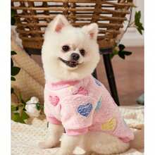 秋冬新款宠物狗猫衣服，奶油色贵宾犬泰迪比熊犬小型犬牵引绳羊毛连帽衫 - 粉色 - 查看 10