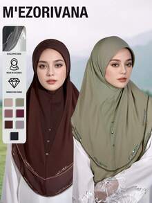 1pc Solid Color Muslim Headscarf, Sequin Patchwork, Rhinestone Crafted Fashionable Elegant Noble, Stylish One-Piece Hijab, Multi-Color Options, Suitable For Casual Daily Wear