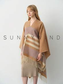 1pc Women's Polyester Striped Soft Casual Shawl, Suitable For Everyday Wear In Autumn/Winter