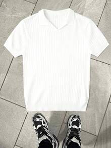 GRDR Men's Casual Solid Color Short Sleeve Knit Top, Summer - White - View 2