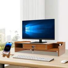 Computer Monitor Stand,  48*20*10.5cm Computer Rack With Lockable Drawer, Monitor Stand - 木頭 - 查看 5