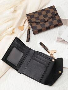 FOREVER MIYIN Fashion Printed Monogram Pattern Women's Trifold Wallet With Tassel & Heart Charm - Ideal For Fashion-Forward Ladies,Large Capacity Multifunction Clutch Purse Fold Wallet,Perfect For Daily Shopping/Dating/Travel,Business Casual For White-Collar Workers For Female For Women Work Business Commute Office Zipper Wallet Organizer Wallets Women Wallet Hasp Wallet