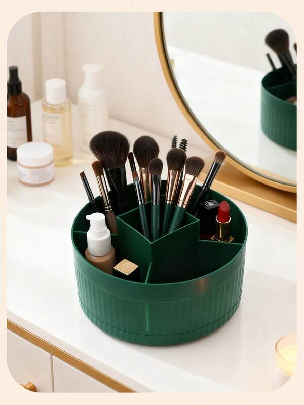 Caixa de armazenamento para porta-pincéis de maquiagem, caixa de armazenamento para pincéis de maquiagem com rotação de 360°, copo para pincéis de maquiagem, adequada para cosméticos, esmaltes, materiais de arte e caixa de armazenamento de mesa para banheiro