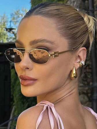 1 Pair Y2K Retro Oval Small Frame Fashionable Glasses, Elegant & Refined, Versatile For Casual Occasions, Suitable As Women's Fashion Fashion Glasses, Beach Accessories, Vintage Y2K