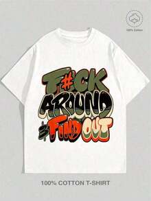 1Pcs 2026 F@K Around & Find Out Graphic Tee,180G Cotton Graffiti Print Short Sleeve Crop Top Summer Streetwear Gift - 白色 - 查看 3